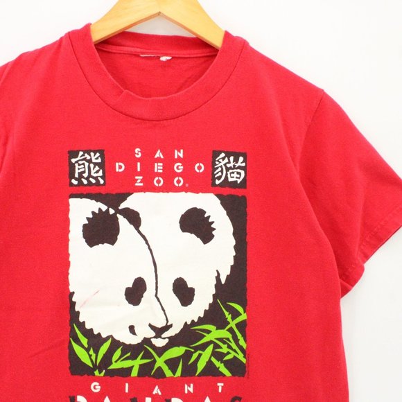 Vintage San Diego Zoo Shirt Womens Red Short Sleeve Giant Pandas Graphic S Y2K - Picture 2 of 9